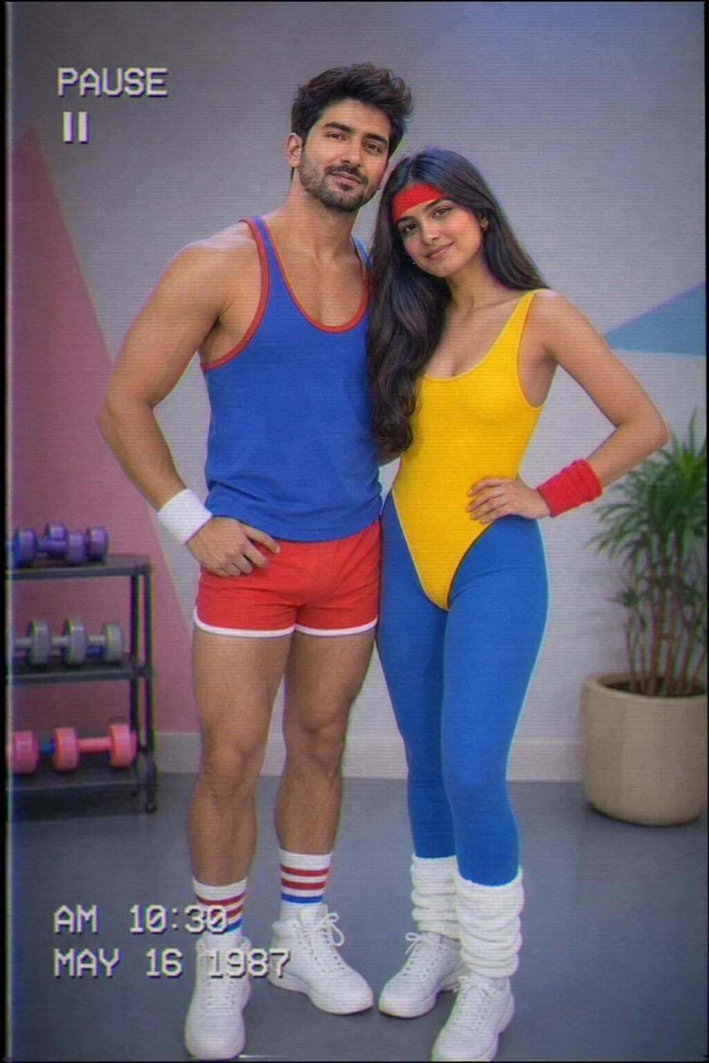 Finished 1980s aerobics studio style result with mirrored walls