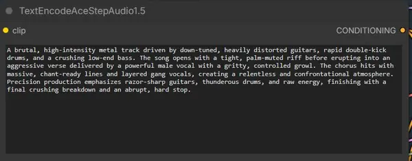 ACE-Step 1.5 workflow showing the caption text field where you describe the song style and mood