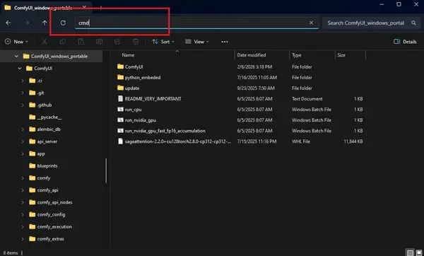 ComfyUI Windows portable folder showing ComfyUI and python_embeded subfolders