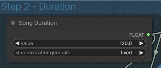 ACE-Step 1.5 ComfyUI workflow showing the song length setting in seconds