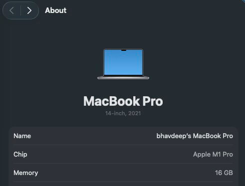 macOS About This Mac window showing the Chip and Memory fields