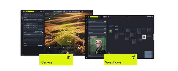 InvokeAI local AI tool showing the modern canvas interface with layer controls and generation panel