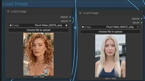 ComfyUI multi-reference character consistency — two Load Image nodes connected for two consistent characters in one image