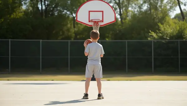 Original image: a boy near a basketball hoop, before ChronoEdit processing