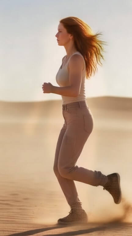 ChronoEdit output: same girl running in full side profile view