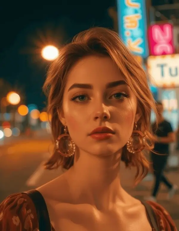 FLUX.1 Schnell checkpoint model output — portrait of a woman in 80s fashion with city lights, generated in ComfyUI