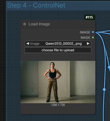 Pose control reference image in ComfyUI ControlNet workflow — used to extract body skeleton for character positioning