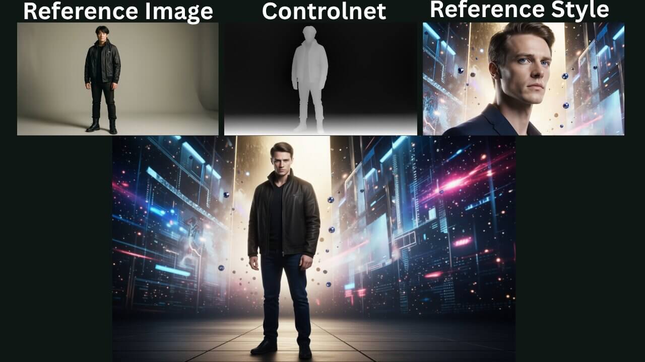 ControlNet reference style output — AI-generated image maintaining visual style from a reference character in ComfyUI