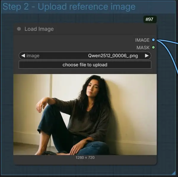 ComfyUI ControlNet workflow — uploading a reference image to the Load Image node for pose or edge extraction