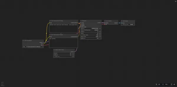 ComfyUI in Focus Mode with the menu bar and side panel hidden, showing only the workflow canvas
