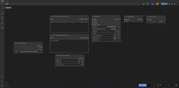 ComfyUI canvas with Hide Links enabled showing nodes without visible connection wires for a cleaner layout