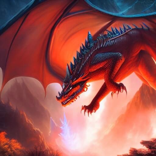 AI-generated fantasy illustration of a dragon flying over a glowing forest, made with ComfyUI