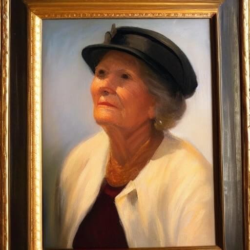 AI-generated oil painting of a woman in a vintage hat with impressionist style, created with ComfyUI