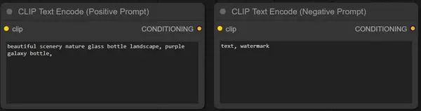 ComfyUI CLIP Text Encoder nodes showing positive and negative prompt input fields