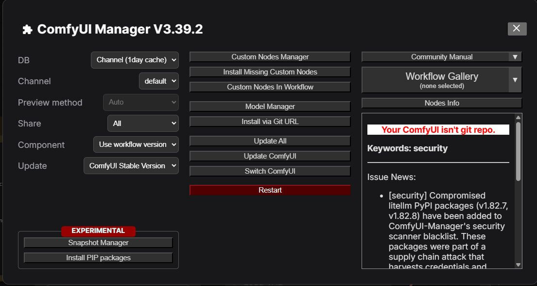 ComfyUI's red missing node error box appearing on a workflow canvas