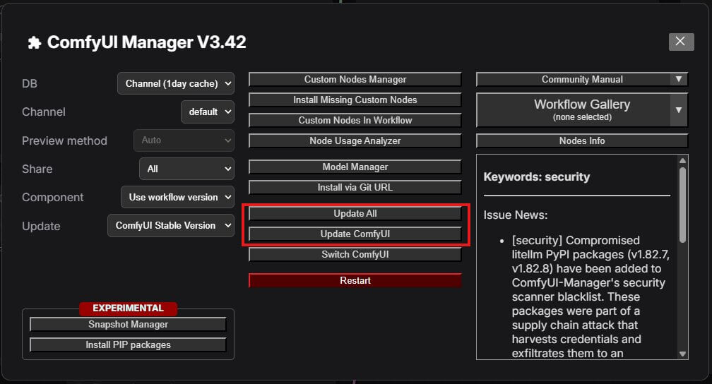 ComfyUI missing node types dialog with red node outlines