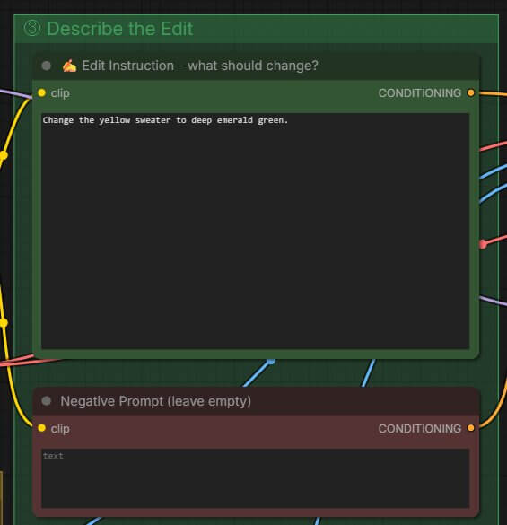 Edit Instruction box with the prompt: Change the dress color to red