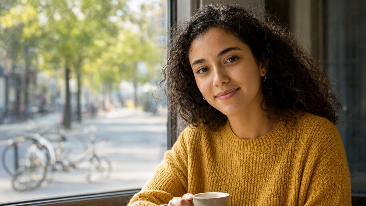 Original photo of a person wearing a yellow sweater
