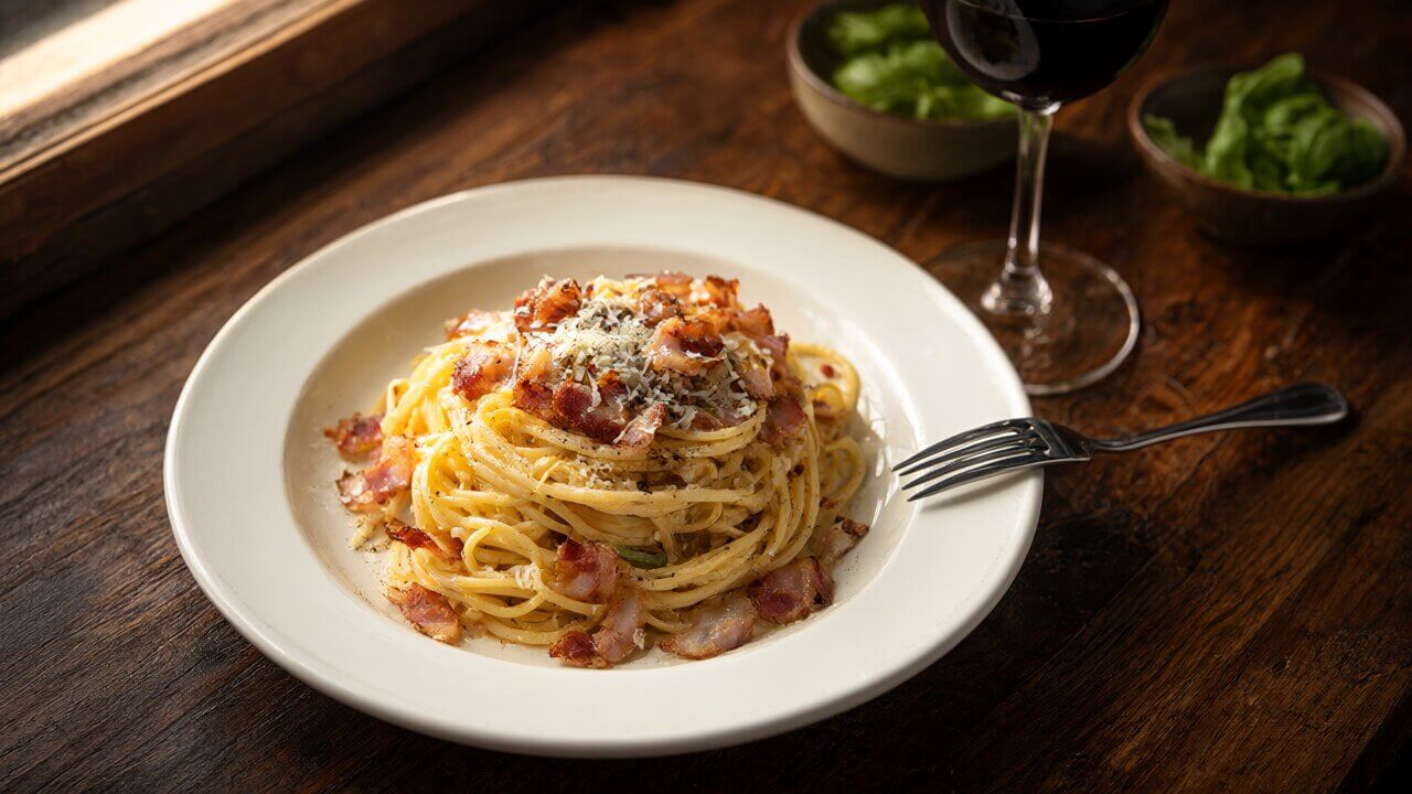 Original photo of a plate of spaghetti on a table