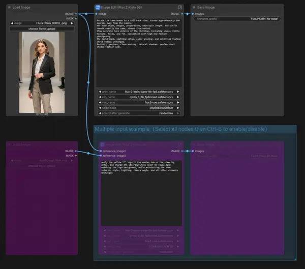ComfyUI Flux.2 Klein image editing workflow showing image input node and prompt connection