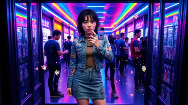 4B Distilled model output for prompt 4 — arcade selfie comparison