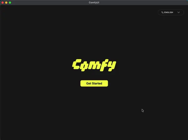 ComfyUI welcome screen showing the "Get started" button