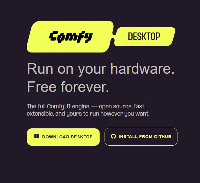 comfy.org official download page with the Windows download button highlighted