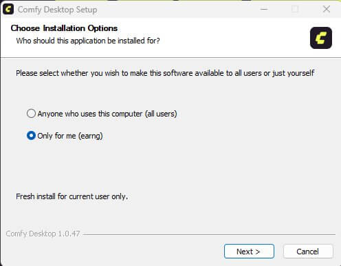 ComfyUI Desktop NSIS installer welcome screen on Windows