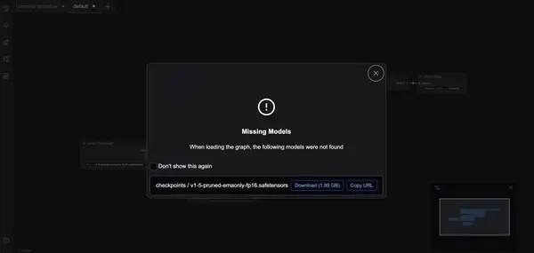 ComfyUI prompt to download missing model files when loading a workflow