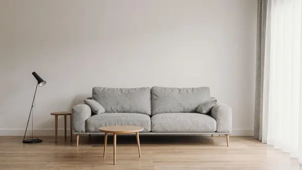 Base image: plain sofa — before ComfyUI inpaint furniture style change