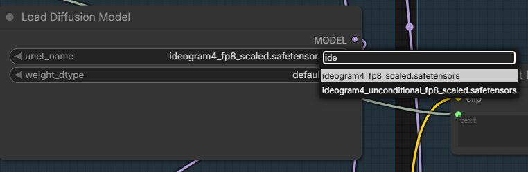 Load Diffusion Model node with the filename dropdown open and the correct file selected