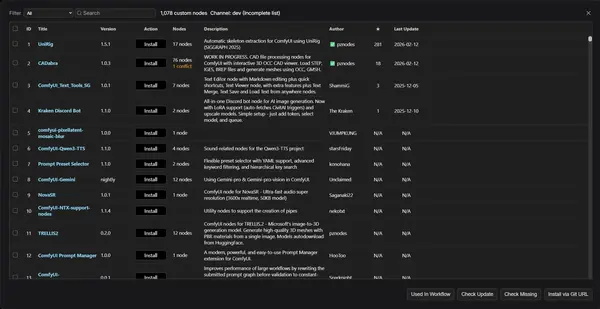 ComfyUI Custom Node Manager — browse and search available custom nodes to install