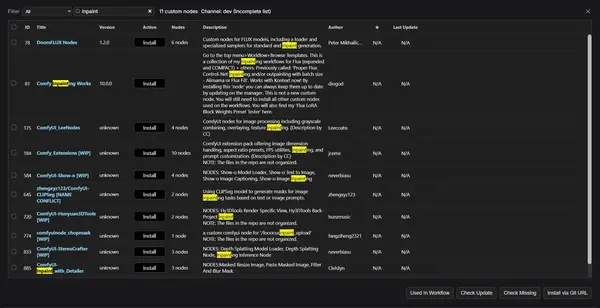 ComfyUI Manager search — searching for a specific custom node by name
