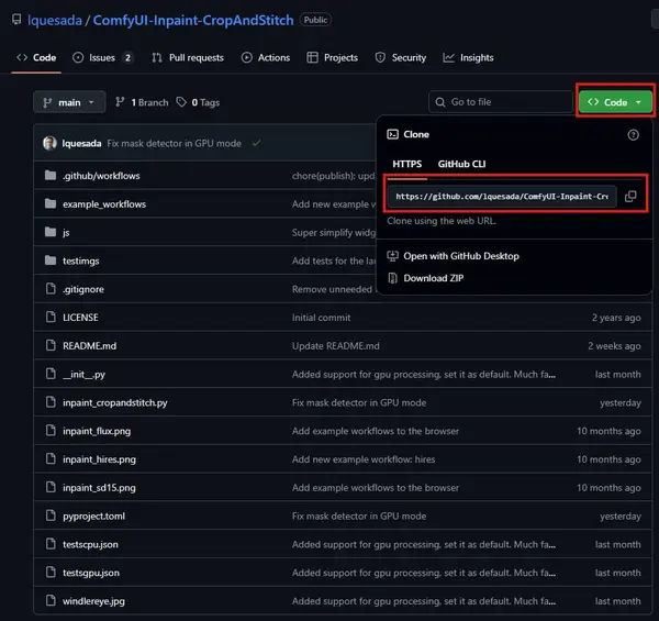 GitHub Code button showing the HTTPS URL dropdown to copy for git clone