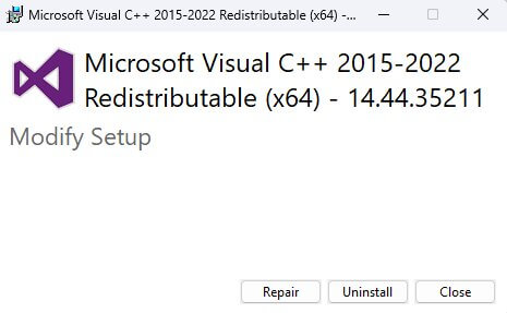 Visual C++ Redistributable installer — showing the install screen for the Microsoft Visual C++ runtime required for SageAttention