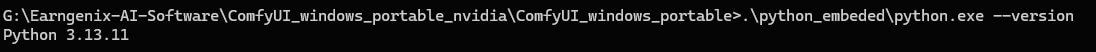 Terminal showing the embedded Python version in ComfyUI portable — used to select the correct Triton include/libs zip file