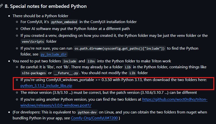 Triton Windows GitHub releases page — showing Python include/libs zip files to download for the matching Python version