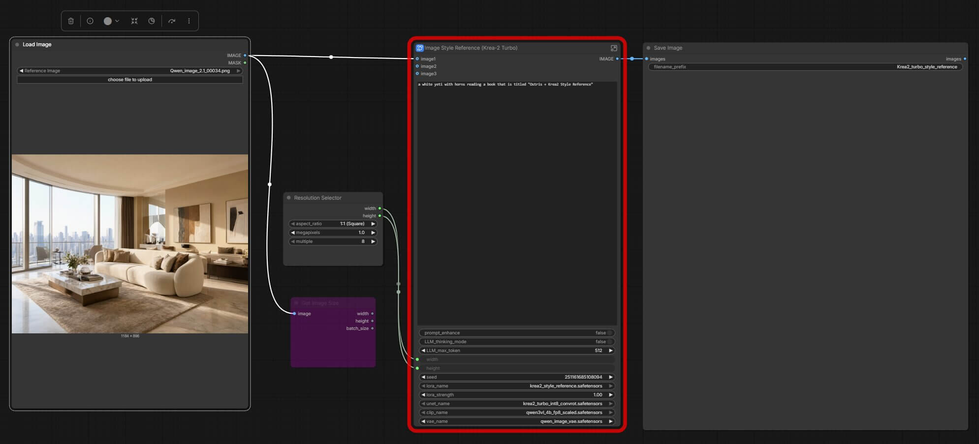 The Image Style Reference (Krea-2 Turbo) workflow with the LoadImage node visible on the canvas
