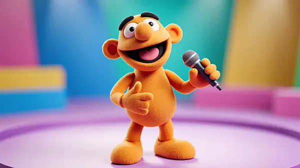 LTX-2 I2V source image — stylized felt puppy character for singing performance animation