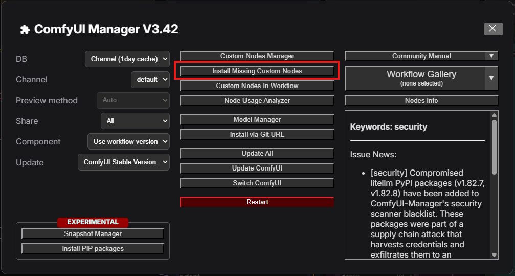 Red missing nodes in the MiniMax H3 character sheet workflow in ComfyUI