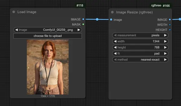 Reference image of a red-haired girl uploaded into the Nano Banana ComfyUI image input node