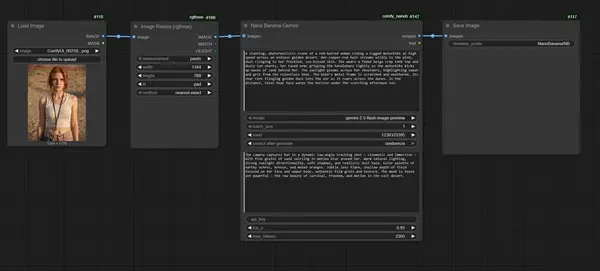Nano Banana workflow loaded in ComfyUI showing all nodes connected correctly