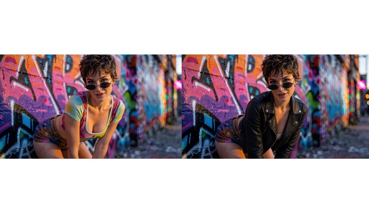 Before and after comparison of a Qwen Image 2.1 clothing swap edit in ComfyUI