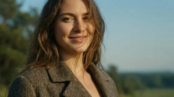 Qwen Image 2512 example — ultra-realistic AI portrait of a young woman outdoors with natural skin highlights and cinematic lighting