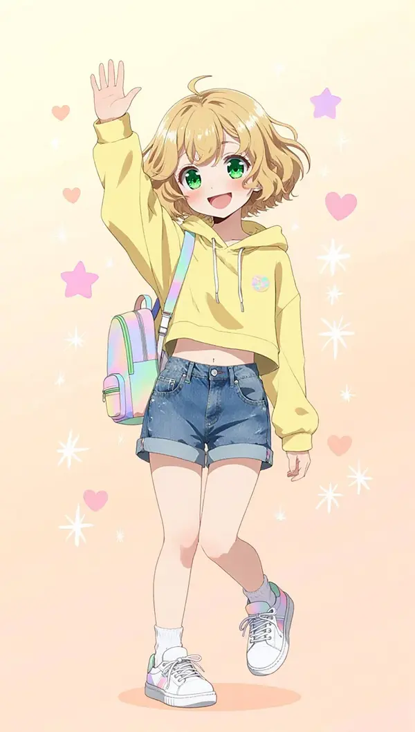 Qwen Image Edit input 1 — anime girl with pink hair in casual outfit