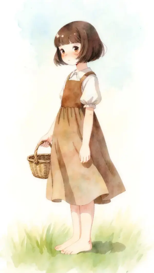 Qwen Image Edit input 3 — anime girl with light hair in dress holding basket