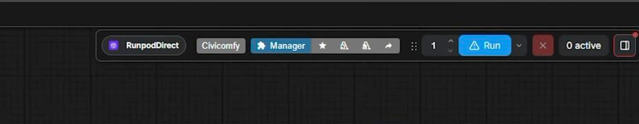 ComfyUI top bar with the Civicomfy button next to the Manager button