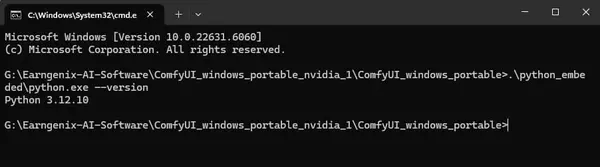 Command Prompt showing Python version output — Python 3.11.x