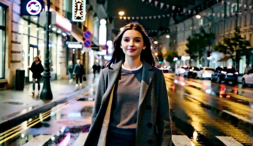 A girl walking on the street, generated by Wan 2.2 Lightning in ComfyUI