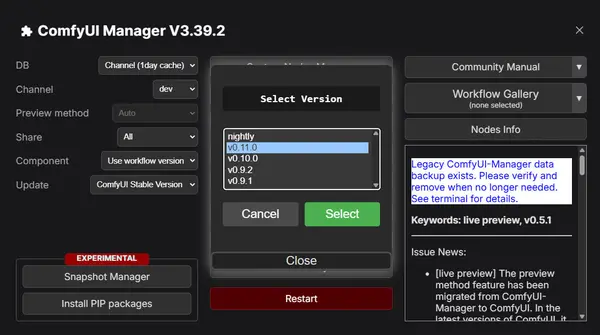 ComfyUI Manager showing the Update All button to update all custom nodes before installing Z Image